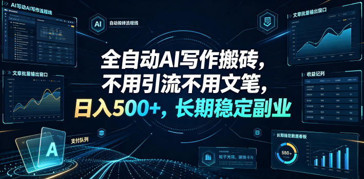 全自动AI写作搬砖,不用引流不用文笔,日入500+,长期稳定副业【揭秘】-佰因轻创网