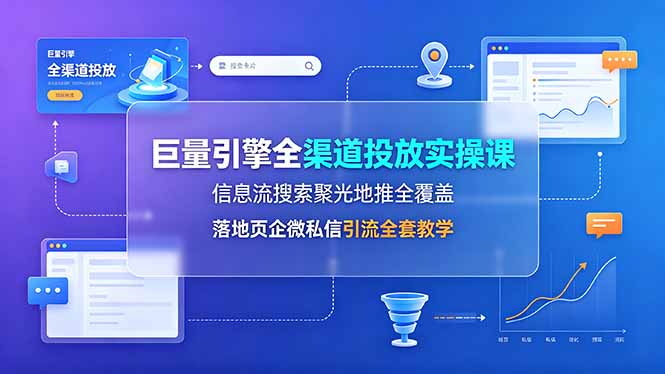巨量引擎全渠道投放实操课，信息流搜索聚光地推全覆盖，落地页企微私信引流全套教学-佰因轻创网