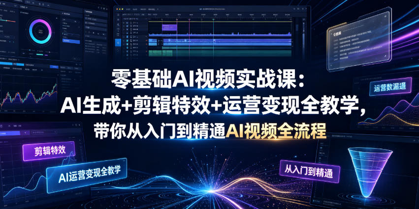 零基础AI视频实战课：AI生成+剪辑特效+运营变现全教学，带你从入门到精通AI视频全流程-佰因轻创网