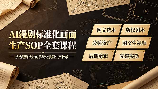 AI漫剧标准化画面生产SOP全套课程，网文选本版权剧本分镜资产全覆盖，图文生视频后期剪辑完整实操教学-佰因轻创网