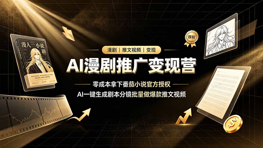 AI漫剧推广变现营，零成本拿下番茄小说官方授权，AI一键生成剧本分镜批量做爆款推文视频-佰因轻创网