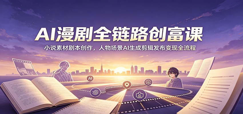AI漫剧全链路创富课：小说素材剧本创作，人物场景AI生成剪辑发布变现全流程-佰因轻创网