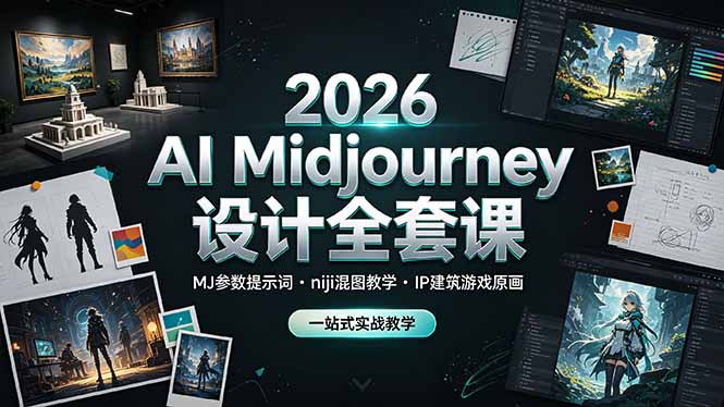 2026 AI Midjourney设计全套课,MJ参数提示词niji混图教学,IP建筑游戏原画一站式实战教学-佰因轻创网