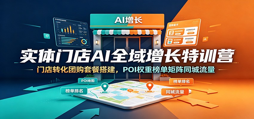 实体门店AI全域增长特训营：门店转化团购套餐搭建，POI权重榜单矩阵同城流量-佰因轻创网