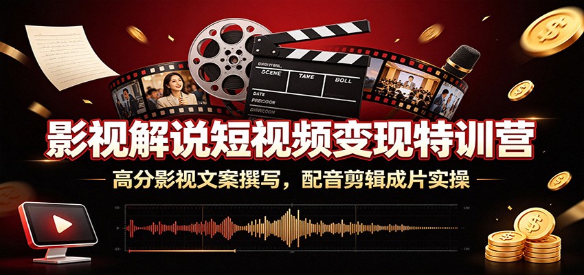 影视解说短视频变现特训营：高分影视文案撰写，配音剪辑成片实操-佰因轻创网
