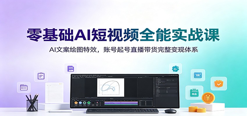 零基础AI短视频全能实战课：AI文案绘图特效，账号起号直播带货完整变现体系-佰因轻创网