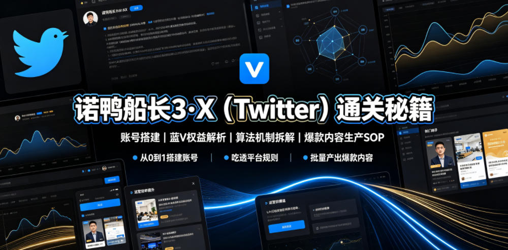 诺鸭船长3·X(Twitter)通关秘籍，涵盖账号搭建、蓝V权益解析、算法机制拆解及爆款内容生产SOP-佰因轻创网