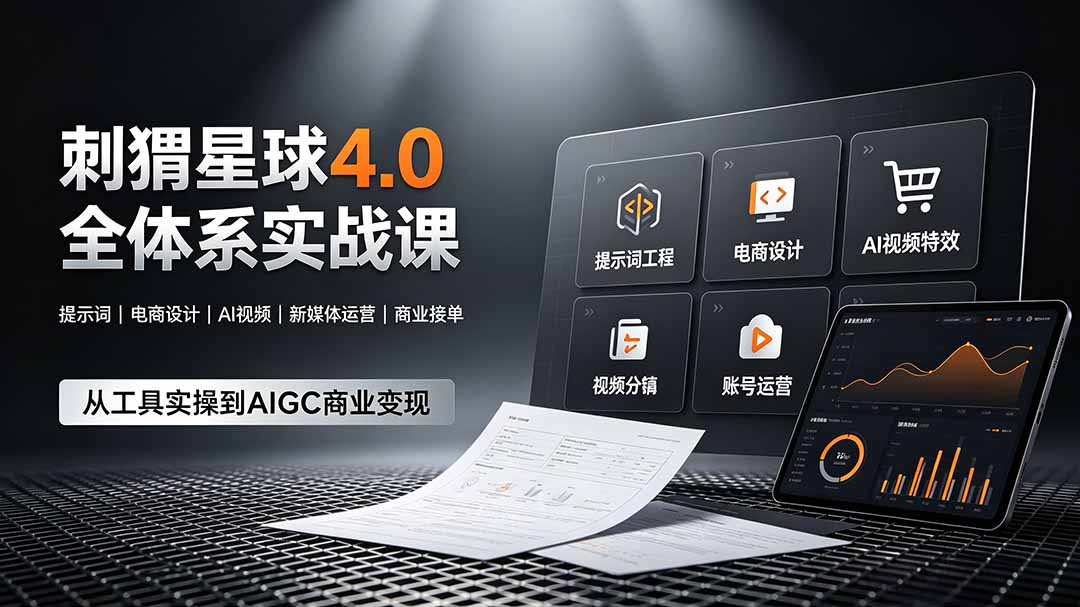 刺猬星球4.0全体系实战课，覆盖提示词工程、电商设计、AI视频特效与新媒体运营，一站式掌握AIGC商业核心技能-佰因轻创网