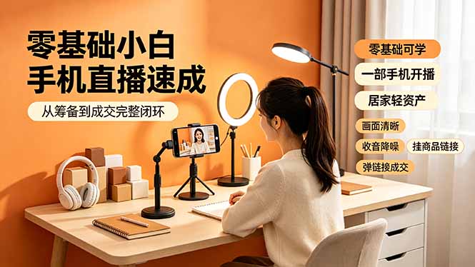 零基础小白手机直播速成,从筹备到成交完整闭环,适配苹果安卓系统,解决杂音卡顿留人难问题-佰因轻创网
