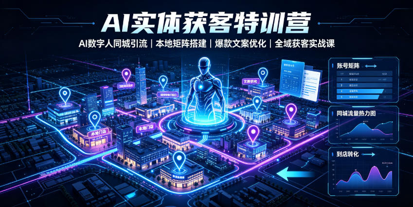 AI实体获客特训营｜AI数字人同城引流、本地矩阵搭建、爆款文案优化全域获客实战课-佰因轻创网
