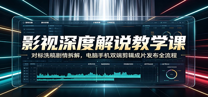 影视深度解说教学课：对标洗稿剧情拆解，电脑手机双端剪辑成片发布全流程-佰因轻创网