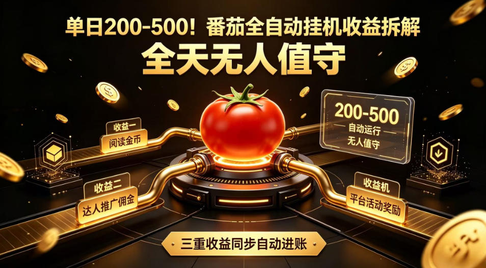 单日200-500！番茄全自动挂G收益拆解，全天无人值守，矩阵操作收益翻倍【揭秘】-佰因轻创网