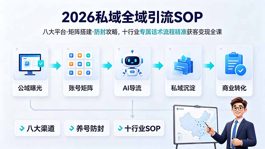 2026私域全域引流SOP｜八大平台·矩阵搭建·防封攻略，十行业专属话术流程精准获客变现全课-佰因轻创网