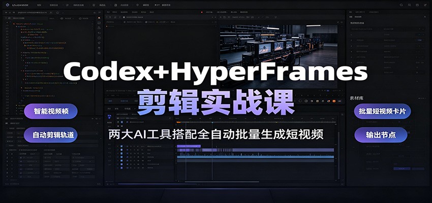 Codex+HyperFrames剪辑实战课：两大AI工具搭配全自动批量生成短视频-佰因轻创网