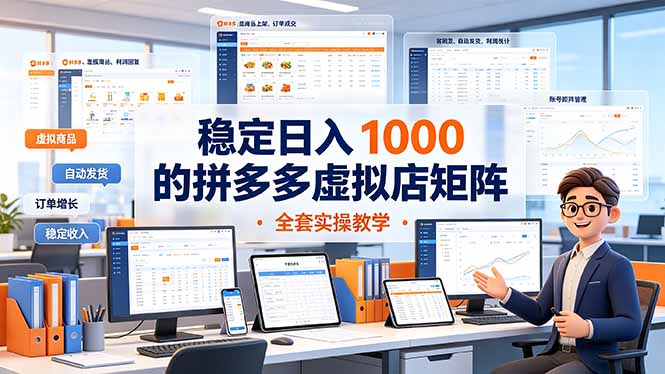 稳定日入 1000 的拼多多虚拟店矩阵，全套实操教学-佰因轻创网