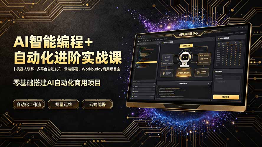 AI智能编程+自动化进阶实战课｜机器人训练·多平台自动发布·云端部署，Workbuddy商用项目全流程教学-佰因轻创网