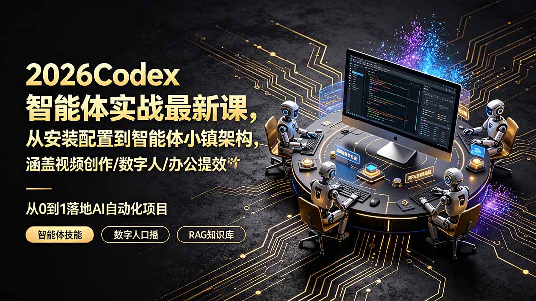 2026Codex智能体实战最新课，从安装配置到智能体小镇架构，涵盖视频创作/数字人/办公提效全技能-佰因轻创网