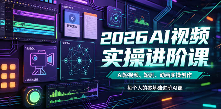 2026AI视频实操进阶课,AI短视频、短剧、动画实操创作,每个人的零基础进阶ai课-佰因轻创网