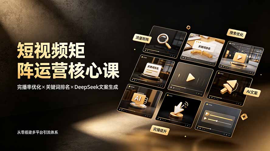 短视频矩阵运营核心课：完播率优化×关键词排名×DeepSeek文案生成，从零搭建多平台引流体系-佰因轻创网