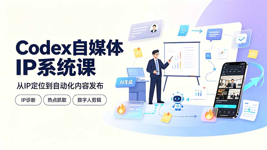 Codex自媒体IP系统课：IP诊断/热点抓取/IP蒸馏 Skill，爆款复刻数字人多平台自动发布教程-佰因轻创网