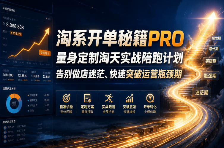 淘系开单秘籍PRO，量身定制淘天实战陪跑计划，告别做店迷茫、快速突破运营瓶颈期(20260709)-佰因轻创网