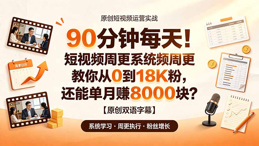 90 分钟每天！短视频周更系统教你从 0 到 18K 粉，还能单月赚 8000 块？【原创双语字幕】-佰因轻创网
