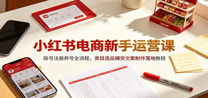 小红书电商新手运营课：账号注册养号全流程，类目选品铺货文案制作落地教程-佰因轻创网