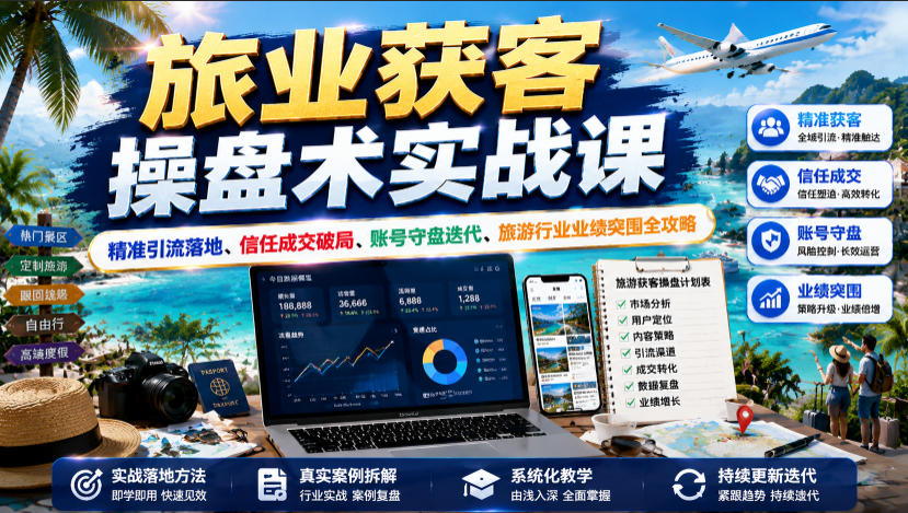 旅业获客操盘术实战课｜精准引流落地、信任成交破局、账号守盘迭代、旅游行业业绩突围全攻略-佰因轻创网
