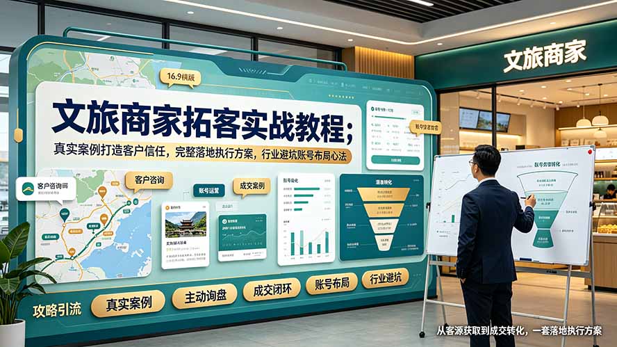 文旅商家拓客实战教程;真实案例打造客户信任,完整落地执行方案,行业避坑账号布局心法-佰因轻创网
