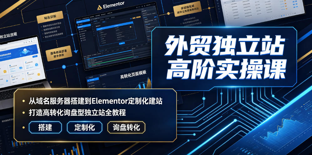 外贸独立站高阶实操课｜从域名服务器搭建到Elementor定制化建站，打造高转化询盘型独立站全教程-佰因轻创网