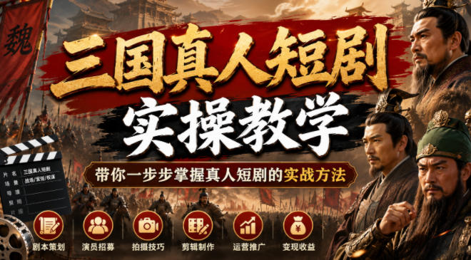 三国真人短剧实操教学，带你一步步掌握真人短剧的实战方法-佰因轻创网