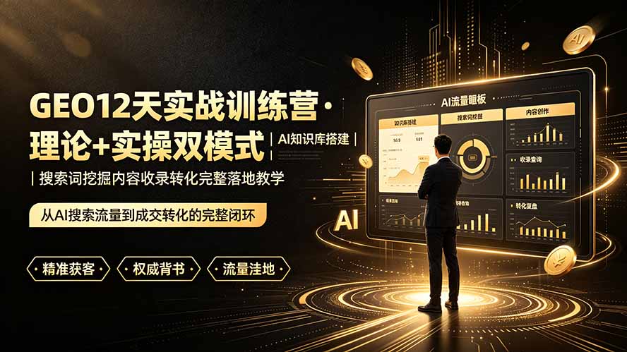 GEO12天实战训练营·理论+实操双模式｜AI知识库搭建｜搜索词挖掘内容收录转化完整落地教学-佰因轻创网