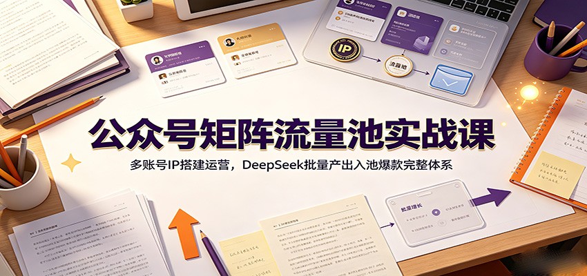 公众号矩阵流量池实战课：多账号IP搭建运营，DeepSeek批量产出入池爆款完整体系-佰因轻创网