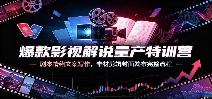 爆款影视解说量产特训营：剧本情绪文案写作，素材剪辑封面发布完整流程-佰因轻创网
