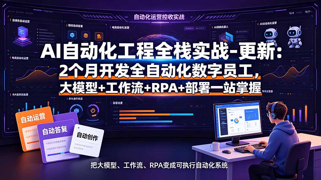 AI自动化工程全栈实战-更新：2个月开发全自动化数字员工，大模型+工作流+RPA+部署一站式掌握-佰因轻创网