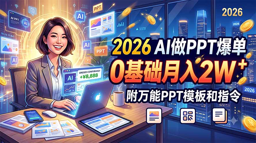 2026 AI做PPT爆单，0基础月入2W，附万能PPT模板和指令-佰因轻创网
