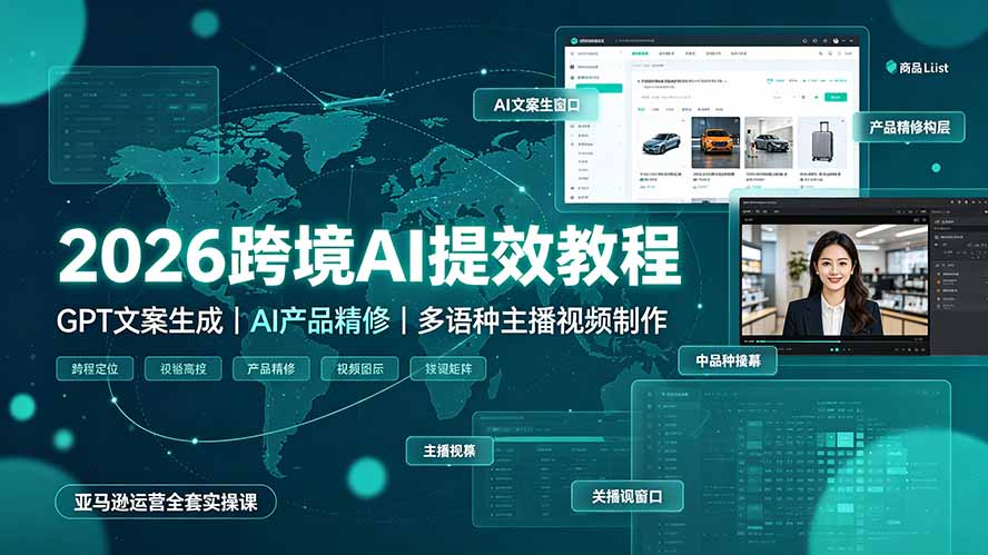 2026跨境AI提效教程·GPT文案生成｜AI产品精修｜多语种主播视频制作，亚马逊运营全套实操课-佰因轻创网
