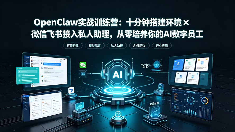 OpenClaw实战特训营：十分钟搭建环境×微信飞书接入私人助理，从零培养你的AI数字员工-佰因轻创网