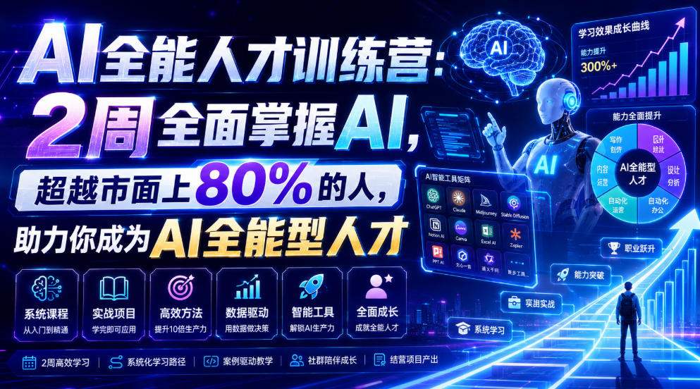 AI全能人才训练营：2周全面掌握AI，超越市面上80%的人，助力你成为AI全能型人才-佰因轻创网