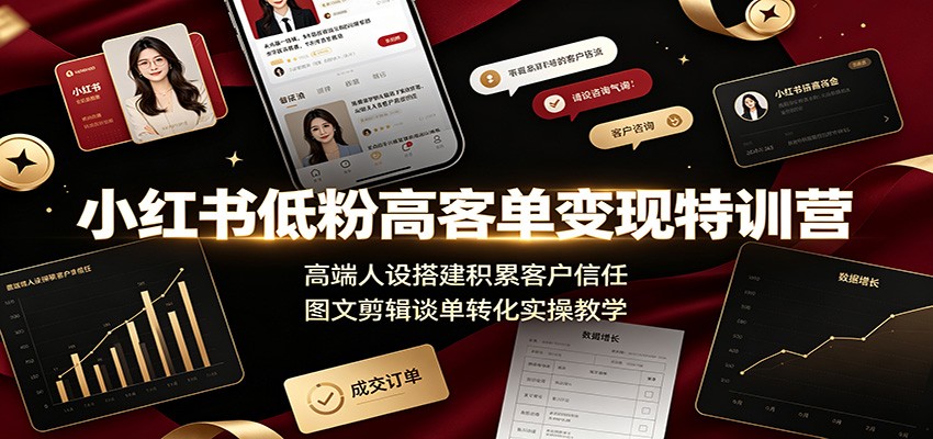 小红书低粉高客单变现特训营：高端人设搭建积累客户信任，图文剪辑谈单转化实操教学-佰因轻创网