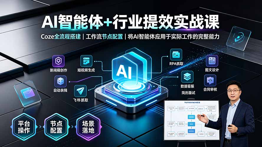 AI智能体+行业提效实战课·Coze全流程搭建｜工作流节点配置｜将AI智能体应用于实际工作的完整能力-佰因轻创网