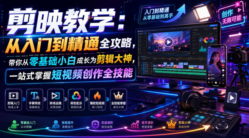 剪映教学:从入门到精通全攻略,带你从零基础小白成长为剪辑大神,一站式掌握短视频创作全技能-佰因轻创网