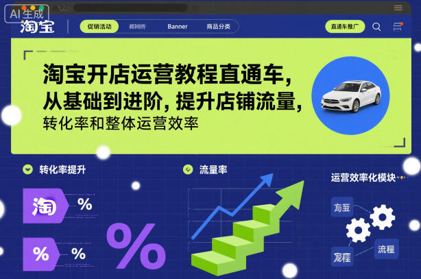 淘宝开店运营教程直通车，从基础到进阶，提升店铺流量，转化率和整体运营效率(更新26年07月11日)-佰因轻创网