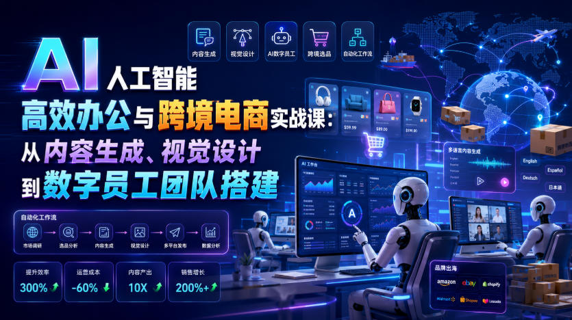 AI人工智能高效办公与跨境电商实战课：从内容生成、视觉设计到数字员工团队搭建-佰因轻创网