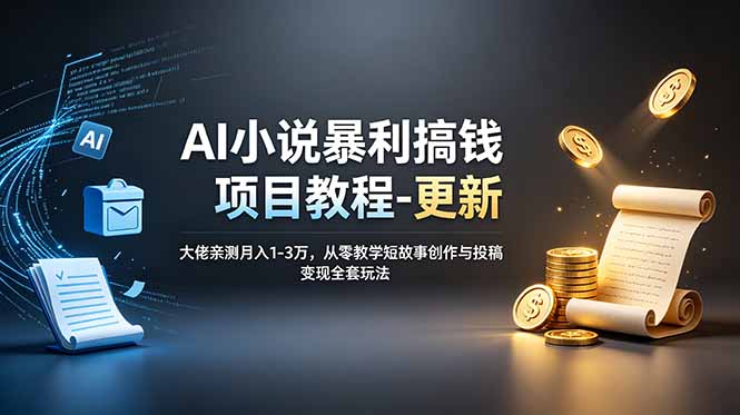 AI小说暴利搞钱项目教程-更新，大佬亲测月入1-3万，从零教学短故事创作与投稿变现全套玩法-佰因轻创网