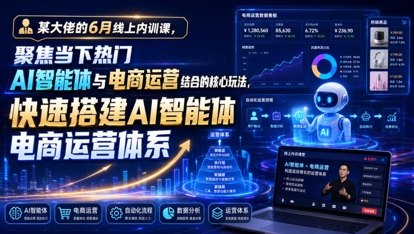 某大佬的6月线上内训课，聚焦当下热门AI智能体与电商运营结合的核心玩法，快速搭建AI智能体电商运营体系-佰因轻创网
