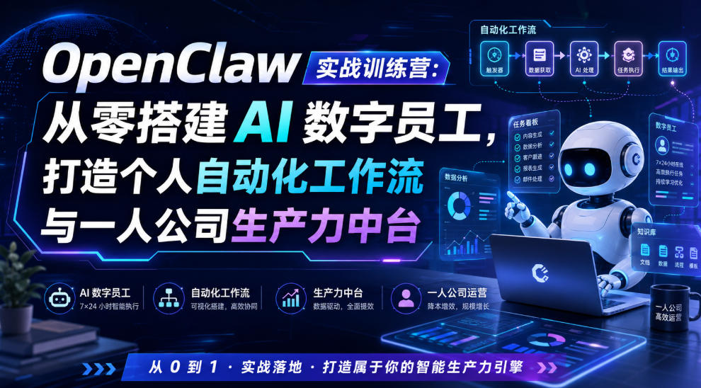 OpenClaw实战训练营：从零搭建AI数字员工，打造个人自动化工作流与一人公司生产力中台-佰因轻创网