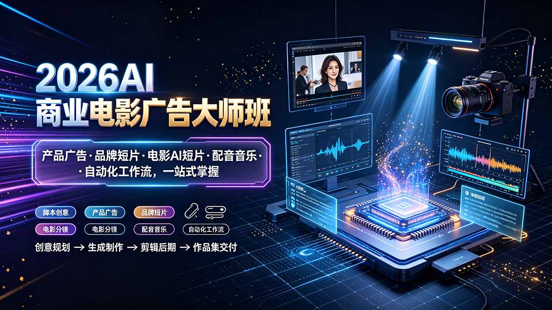 2026AI商业电影广告大师班：产品广告·品牌短片·电影AI短片·配音音乐·自动化工作流，一站式掌握-佰因轻创网