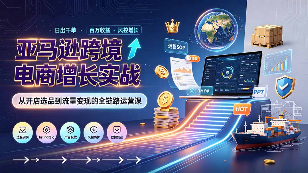 亚马逊0-1孵化特训营8期：从注册风控到稳定日出千单实战，规避审核封店风险，标准化执行流程落地-佰因轻创网