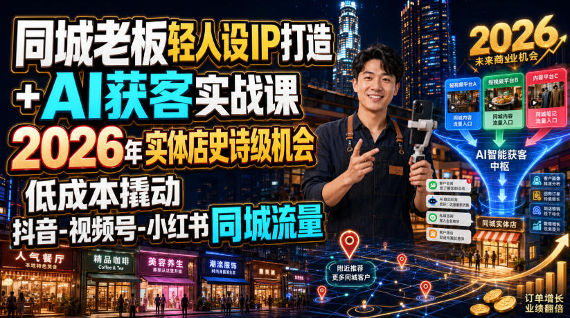 同城老板轻人设IP打造+AI获客实战课，2026年实体店史诗级机会，低成本撬动抖音-视频号-小红书同城流量-佰因轻创网